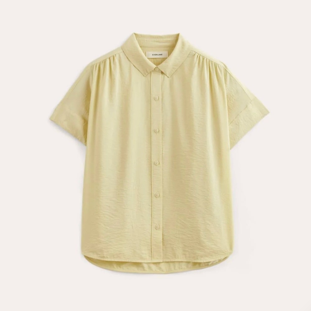 NWT Everlane The Square Shirt Crinkle Viscose Boxy Short Sleeve Yellow Size XXL